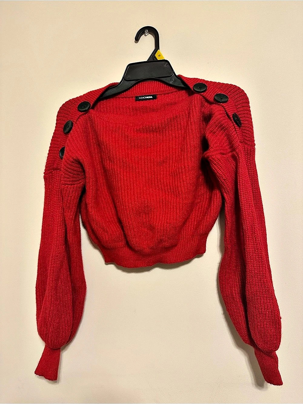 Fashion Nova Cropped Red Button Shoulder Sweater Sz Medium